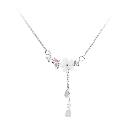 ZHUDJ Shell Pink Cherry Blossom 925 Sterling Silber Schlüsselbein Kette Halskette Für Frauen Zierliche Ästhetische Schmuck Geschenke