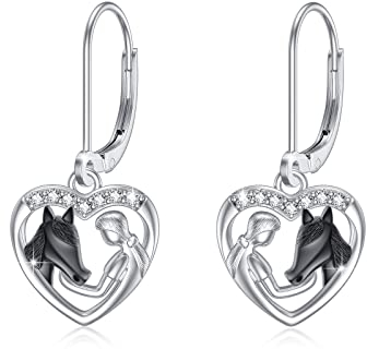 Pferd Ohrringe 925 Sterling Silber Pferd Leverback Ohrringe Niedliche Tier Ohrstecker Pferd Geschenk Mädchen Pferd Schmuck für Damen Mutter Mama Muttertagsgeschenk Ehefrau Frauen Mädchen