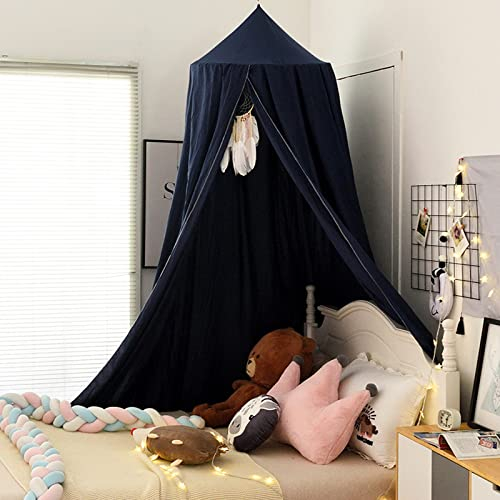 Koomuao Betthimmel Babybett Kinder Babys Baldachin Betthimmel Baumwolle Hängende Rund Moskitonetz für Kinderzimmer und Spielzimmer Dekoration, Höhe 250cm (Dunkelblau)