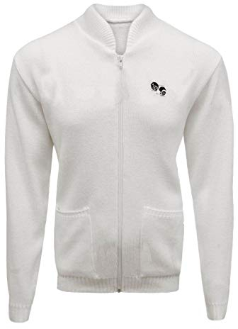 Hina Fashion Mens Long Sleeve Bowling Knitted Zipper Jumper Adults Sports Wear Golf Sweater Bowl Jumper Top White 2X-Large