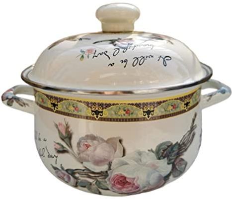 HEMOTON Pentola Smaltata Ciotola di Stufato in Ceramica Pentola da Forno Pentola del Latte Casalinga Pentola a Vapore in Metallo Forno Smaltato Rulli Caldi Il Riscaldamento Smalto Bakeware