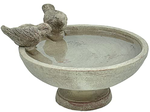 Möbelbörse Vogeltränke mit 2 Vögeln auf Sockel Vogel Bad Tränke Garten Terrasse Balkon Futterstelle Bienen Zement rund Ø26cm