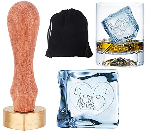OLYCRAFT 3cm Eisstempel Eiswürfel Stempel Mit Abnehmbarem Messingkopf Und Birnenholzgriff Perfekt Für Tintenwachs Und Eiswürfel Zum Basteln – Zwerge