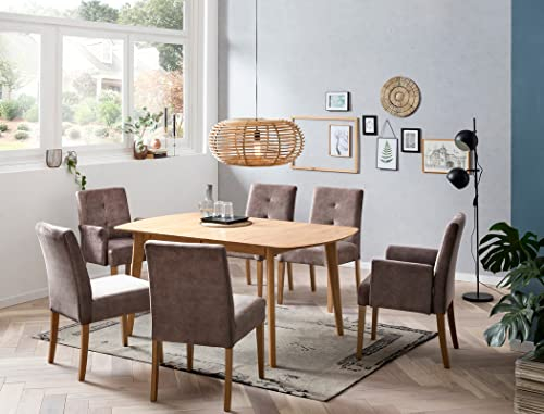 Tischgruppe Ausziehtisch Alois 1XL 160(210) x90 cm Eiche rustikal + Stühle Sessel Agnes 2 Bezug Velours Falcon Varianten, Anzahl Stühle:mit 4 Stühlen, Anzahl Sessel:mit 2 Sesseln