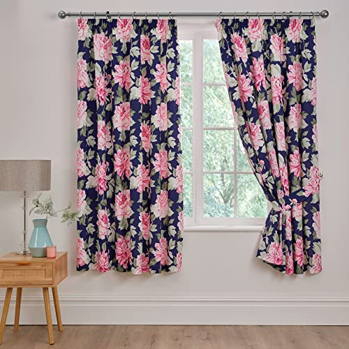 Dreams & Drapes And Drapes Design - Kirsten - Pair of Pencil Pleat Curtains With Tie-Backs - 66 Width x 72 Drop (168 x 183cm) in Pink/Blue