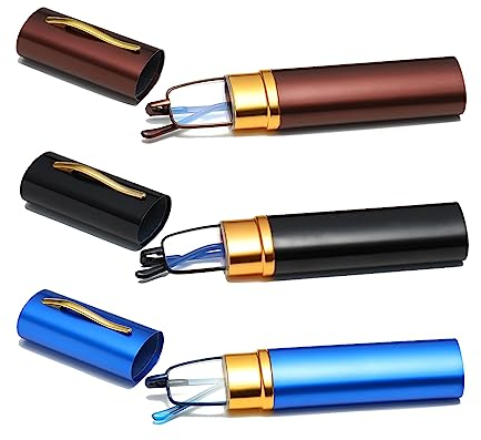 Hubeye 3 Paars Metall Lesebrille Mini Kompakt Leicht Federscharnier Schmal Klassische Lesehilfe Brille mit Metall Etui 1.50