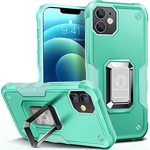 HOOMIL Armor Case for iPhone 12/12 Pro 6.1-Inch, Heavy Duty Shockproof Protective Phone Cover with Stand, Mint Green