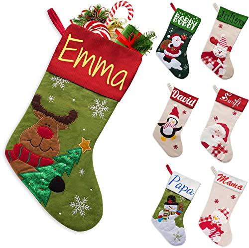 Xiuyours Weihnachtsstrumpf Personalisiert mit Namen Nikolausstrumpf weihnachtsstrümpfe Personalisierten Nikolausstiefel Personalisierter Nikolaussocke (38cm) Deko Weihnachten Fuer Kinder Familie