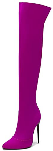 Vrupons Donna Sexy punta punta coscia stivali alti e stivali sopra il ginocchio con tacchi a spillo (Fucsia, 44), Fucsia, 44 EU