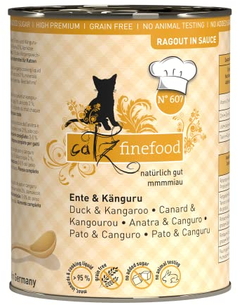 catz finefood Ragout N° 607 Känguru & Ente Katzenfutter nass - Feinkost Nassfutter für Katzen in Sauce ohne Getreide und Zucker mit hohem Fleischanteil, 6 x 380 g Dose