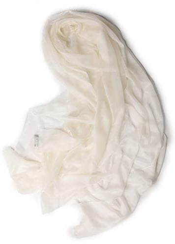 Prettystern Damen 100% Kaschmir-Stola leicht Ring Pashmina-Schal Abendkleid Schulter-Tuch XL fein drün Cashmere Creme-weiß