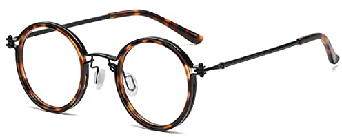 KOOSUFA Runde Blaulichtfilter Brille Brillengestelle Retro Computerbrille Herren Damen Metallrahmen Ultra Leicht Gaming Brille ohne Stärke Leopard