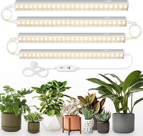 Barrina T5 Grow Lights for Indoor Plants, Full Spectrum Sunlight, 1FT Plant Growing Lamp with Auto On/Off 4/9/14H Timer, LED Grow Light Strip with Switch, Yellow, 4-Pack
