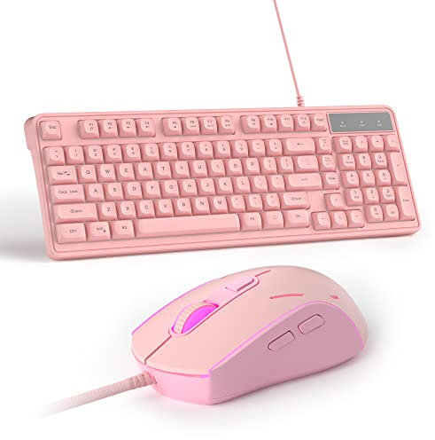 MageGee Pink Gaming Keyboard and Mouse Combo, GK980 Wired Backlit Keyboard and Pink Gaming Mouse Combo,PC Keyboard and Adjustable DPI Mouse for PC/loptop/MAC(Pink)