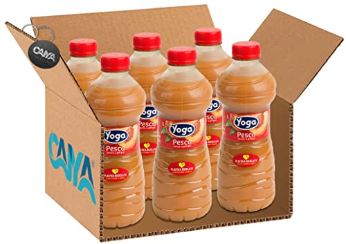 6X Yoga Pesca Succo di Frutta e Polpa al Gusto di Pesca Italiana 1L [CAIYA® BOX da 6 Bottiglie]