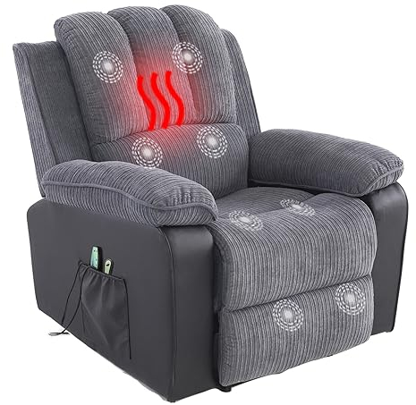 Recliner Armchair Electric Reclining Chair Grey Fabric Massage Heated Home Living Room Chair Comfy Lounge Sofa Reclining Chair with Padded Armrests Gray Armchair