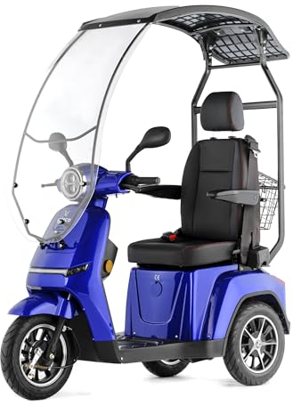 VELECO Turris mit Dach - bequemer Kapitänssitz, Mobilitätsroller, Elektromobil, komplett montiert und fahrbereit - Voll-LED Beleuchtung (Blau)