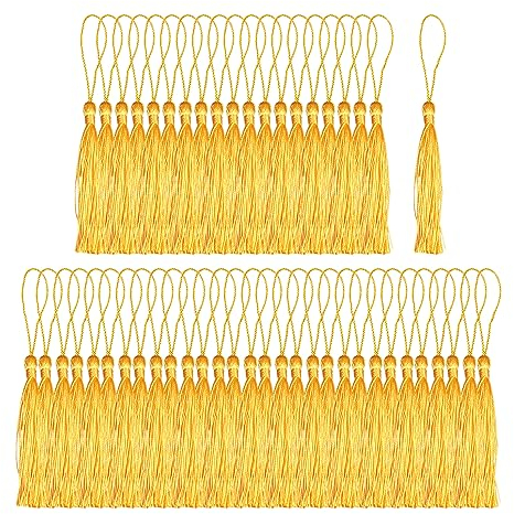 50 Stück Quasten-Anhänger, Hausgarten-Dekoration, Quasten-Anhänger, DIY-Kunsthandwerk, Schmuck, Lesezeichen-Fächer-Quaste, für Geburtstag, Urlaub, Jubiläum (Gold)