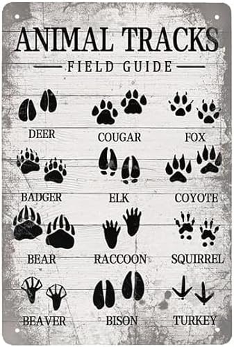 Geroclonup Animal Tracks – Feldführer-Schild, Metall-Blechschild, 30 x 40 cm, Wandkunst, Dekoration, Bauernhaus, Zuhause, rustikale Dekoration, Geschenke, Esszimmer, Restaurant, Café, Geschäft