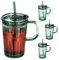Relaxdays Set of 4 Cups, Drinking Glasses with Lid & Straw & Handle, Vol. 450 ml, Green, 13 x 13 x 8.5 cm