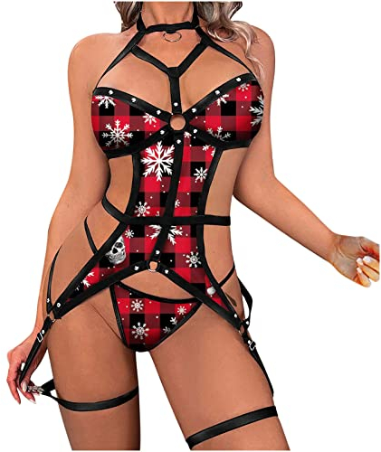 HHOP Damen Weihnachten Dessous Set Nähende Frauen-Pelz-Perspektive Weihnachten Sexy Lederunterwäsche Sexy Sexy Love Wool Edel Dessous Sexy Body Dessous Damen Babydoll Damen Dessous Set Seiden Pyjama