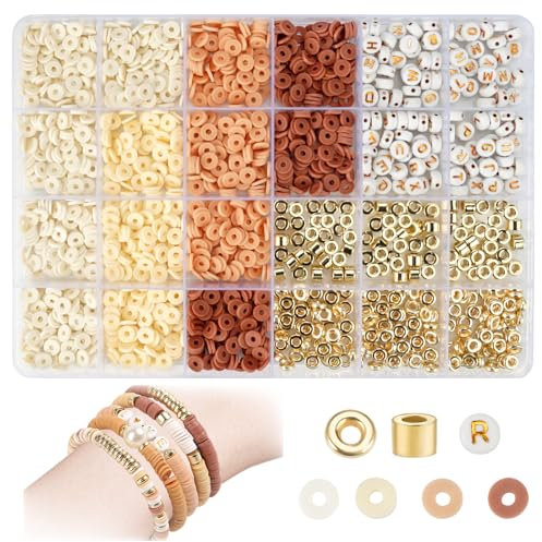 Perle Plate pour Bracelet, 2064 Pièces Perle Bracelet, Perle Heishi en Argile Polymère de 6mm, DIY Kit Perles, Perles Lettres pour Bracelet,Friendship Bracelet Kit pour Bijoux Collier Boucle D'oreille