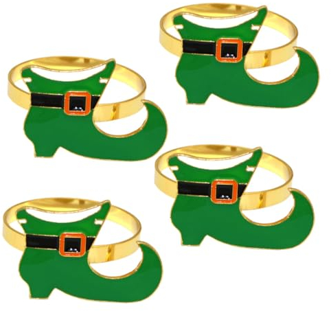 Zerodeko 4 Stück Irische Serviettenringe Kleeblatt Serviettenringe Viel Glück, St. Patricks Boot Irischer Serviettenhalter Irische Party-serviettenring Emaille Legierung Glücklich