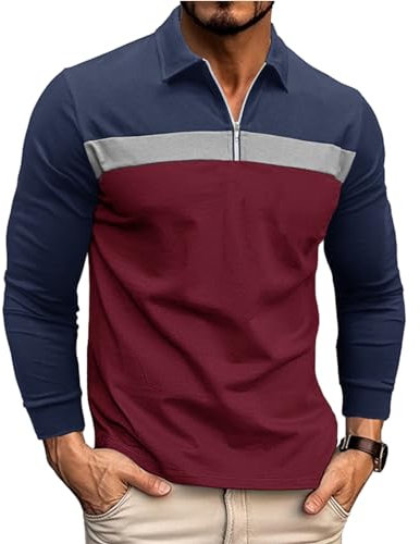 Ryehack Men's 1/4 Zip Polo Shirts Long Sleeve Casual Tops Golf T-Shirt Rugby Shirt Regular Fit S-3XL