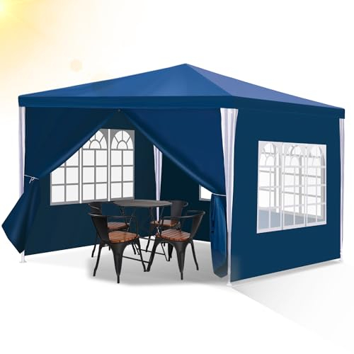 Izrielar Carpa de 3 x 3 m, Carpas para Exteriores Azul, Carpa Impermeable, con 4 Paneles Laterales y Ventanas, para jardín, Fiestas, Bodas, Puestos de Mercado