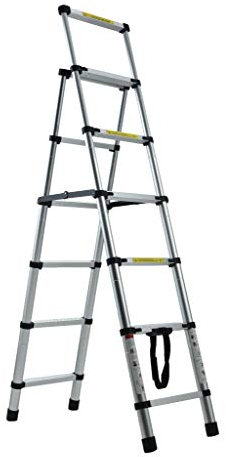 Banas Telescopic Step Ladder 5+6 Treads Slip Resistant Aluminium Safety Tall Stepladder 150kg Capacity Portable Foldable Ladder EN131 Approved; with Anti-dislodgement Safety Ring, Safety Latch