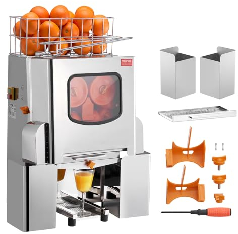 VEVOR Spremiagrumi Elettrico Commerciale 120 W, Estrattore di Succo Alimentazione Automatica con Filtro Estraibile e Secchio in Acciaio Inox per Pompelmo Arancia da Ristorante Caffetteria Bar Feste