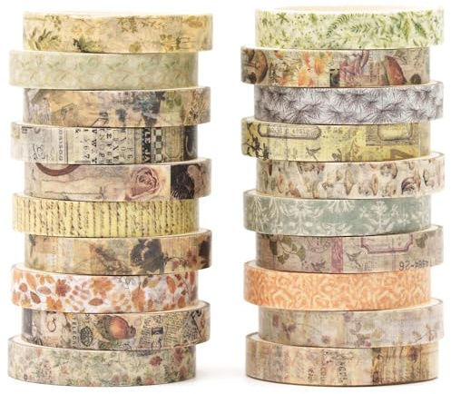 KAVI' S 20 Rollen Dünn Weinlese Washi Tape Set Klebeband Papier Dekorativ Masking Tape Klebeband Bunt für Scrapbooking Handwerk Handwerk (Forest Isles)