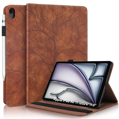 Succtopy Custodia per iPad Air 11 Pollici M3/M2 (2025/2024) Cover in Pelle PU con Porta Penna Custodia Protettiva con Funzione di Supporto Case per iPad Air 11 Pollici M3/M2 (2025/2024) Marrone