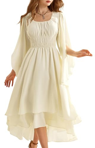 SCARLET DARKNESS Damen Mittelalter Kleid Gothic Langarm Vintage Midi Kleid | Geschlitzte Flügelärmel | Futter | Renaissance | Wikinger | Steampunk | Viktorianisch | Festlich | Halloween | Karneval