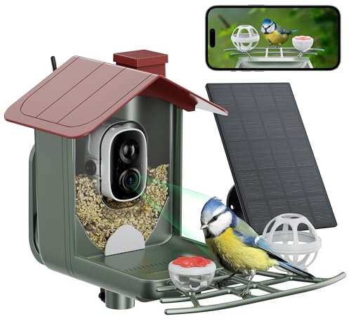 Bird Feeder with Camera Outdoor Solar: Smart Birdfeeder Cam for Outside Garden - 2K HD Live Video Camera AI Recognition Visible Window Auto Capture - Bird Lover Gifts