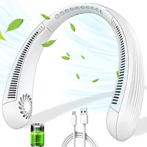 Kouric Neck Fan USB Rechargeable,Neck Fans for Men Women Wireless Hanging 360°Adjustable Necklace,Portable Mini Electric Face Air Cooler Fan,Silent Battery Fans for Camping Travel Gym Outdoor White