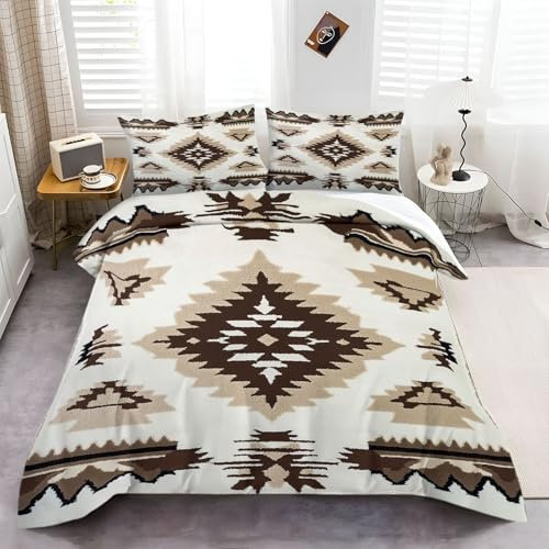 CozyRest Drucken Bettwäsche Set 135x200 cm 3teilig mit Reißverschluss Weiche Schlafkomfort Schicke Geometrie Bettbezug Indianer Kinderbettwäsche mit Kissenbezug 80x80 cm, Einzelbett