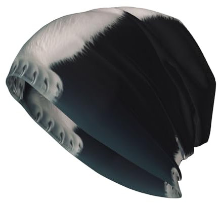 Eisbär-Aufdruck, Strickmütze für Erwachsene, Herren, Stretch, Kopfbedeckung, Beanie-Mütze, Schwarz, Schwarz, Einheitsgr��e