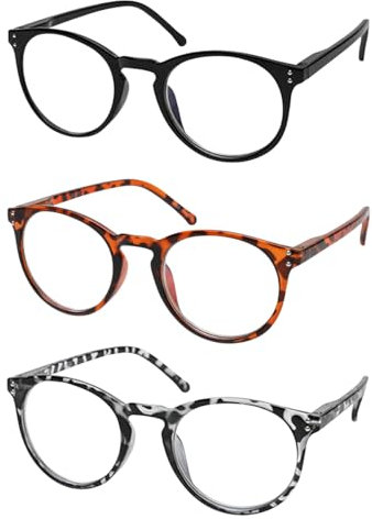 Vecien Reading Glasses 3 Pack Blue Light Blocking Readers, Crystal Lens Give You Ultra Clear Vision,Spring Hinges Pattern Design for Men & Women (3.5)