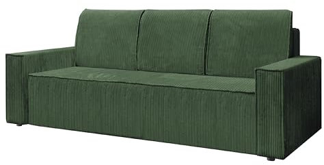 KIER FURNITURE Sofa mit Schlaffunktion - Cord Sofa - 236 cm lang - Wohnzimmer Couch mit Bettkasten - Große Liegefäche 143x200 cm - Leo Schlafsofa Ausziehbar - Grün