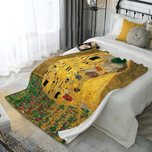 Klimt-Ölgemälde Kuscheldecke flauschig & super weich - hochwertige Malerei Fleecedecke auch als Wohndecke, Tagesdecke, Sofadecke & Wohnzimmer geeignet - Überwurf Decke Sofa & Couch (130 x 150 cm)
