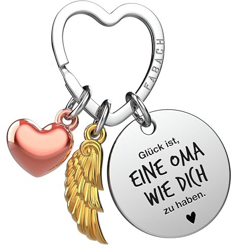 FABACH Beste Oma Schlüsselanhänger Schutzengel Glücksbringer mit Herz und Gravur - Beste Oma der Welt Geschenke Schlüsselanhänger - Oma Geschenk Engel Glücksbringer
