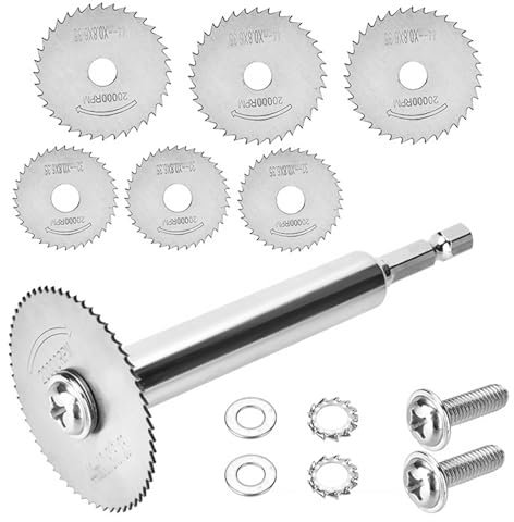 1/4-Inch Hex Shank Rotary Drill Saw(with 6PCS Blades), HSS Saw Disc Wheel Saw Disc Wheel Cutting Blades for Drills Rotary Tools Wood Plastic Metal Stone Diamond Cutting