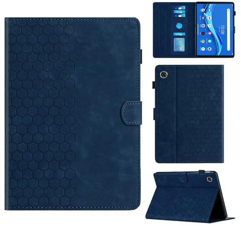 Rosbtib Funda para Lenovo Tab M10 FHD Plus 2020/Tab K10 2021 10.3 TB-X606F/X606X/X606V/X6C6F/X6C6X con Soporte y Ranura para Tarjetas, Funda de Piel sintética con patrón de Textura Hexagonal, Azul