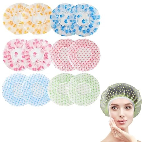 12 Stück Duschhaube Damen, Wiederverwendbare Duschhaube, Shower Cap, Duschhaube Kunststoff Duschkappe Farbe Duschhauben Für Kosmetik Zuhause Hotel Reisen, Kunststoffkappe Für Langes Haar