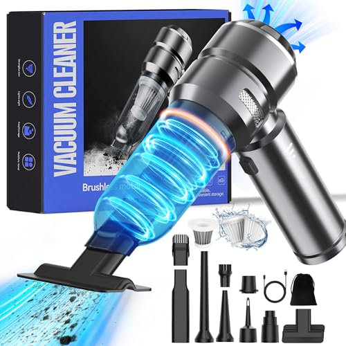 Bemkia Handheld Vacuum Cleaner, 16000Pa Car Vacuum Cleaner Cordless, Portable Rechargeable Mini Vacuums Cleaner for Vehicle, Home, Office, Kitchen, Carpet, Pet Hair Cleaning (Gray)