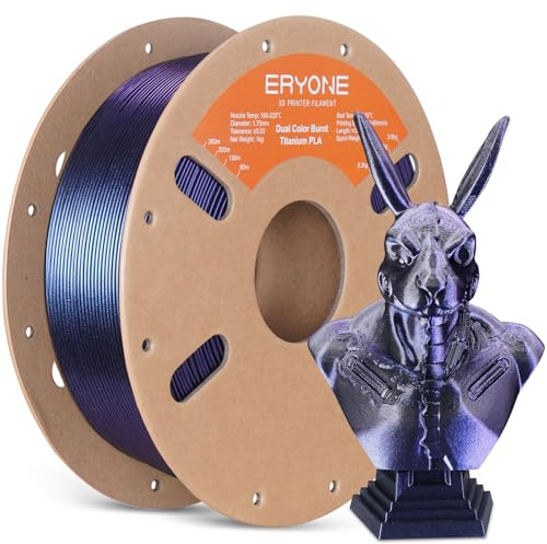 ERYONE Glitter PLA Filament for 3D Printer, 3D Printing PLA Filament 1.75mm +/- 0.03mm, 1kg (2.2LBS)/Spool, Dual Color Burnt Titanium Black & Purple Blue