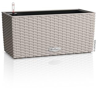 Lechuza - Macetero Balconera Cottage 40 marrón Arena, Jardinera con Sistema de riego, indicador de Nivel de Agua e Inserto, Aspecto Trenzado, 40 x 19 x 19 cm, 15474