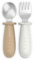 Suavinex, Couverts d'Apprentissage Bébé, Pack Cuillère et Fourchette en Acier Inox, Manche en Silicone Antidérapant, Ergonomiques, Sûrs, BLW, Bébés +6 Mois, Passe Lave-Vaisselle, Beige