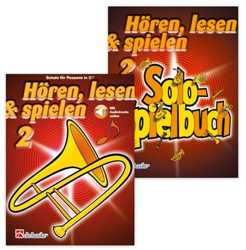 Hören, lesen & spielen - Schule für Posaune Band 2 und Solospielbuch (DHP 1002000-404, DHP 1002118-401, 9789043161305, 9789043110020) + Poliertuch aus Mikrofaser (Starterset)